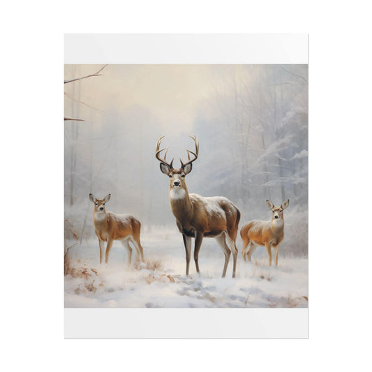 Nursery Wall Art Poster - 3 Deer in Snowy Winter Forest, Calm Kids Room Decor, Vintage Rustic Deer Painting, Seasonal Fine Art for Children - Toddcraft