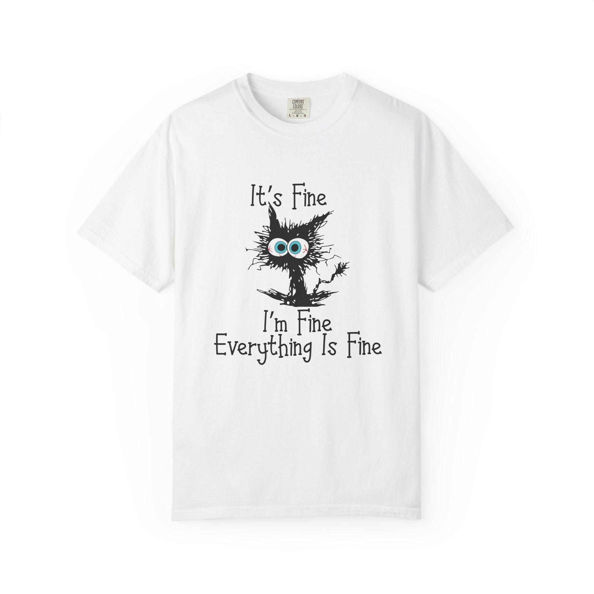 Funny Scared Cat T-Shirt I'm Fine Everything Is Fine Coffee Cup Graphic Unisex Garment-Dyed Tee 11oz & 15oz Gift - Toddcraft