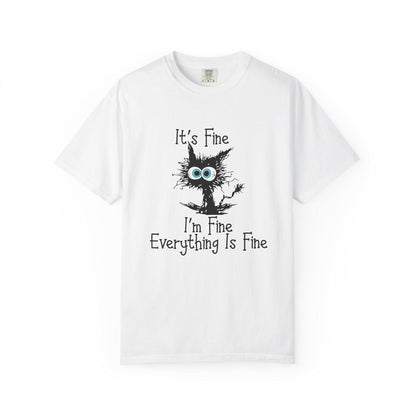 Funny Scared Cat T-Shirt I'm Fine Everything Is Fine Coffee Cup Graphic Unisex Garment-Dyed Tee 11oz & 15oz Gift - Toddcraft