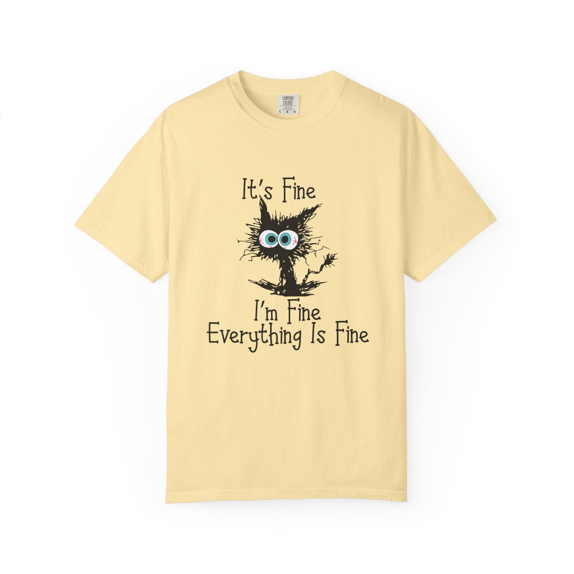 Funny Scared Cat T-Shirt I'm Fine Everything Is Fine Coffee Cup Graphic Unisex Garment-Dyed Tee 11oz & 15oz Gift - Toddcraft