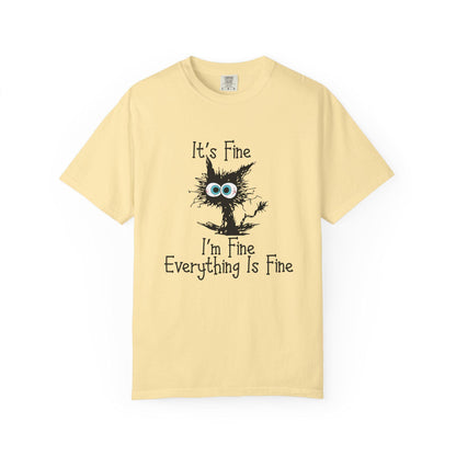 Funny Scared Cat T-Shirt I'm Fine Everything Is Fine Coffee Cup Graphic Unisex Garment-Dyed Tee 11oz & 15oz Gift - Toddcraft