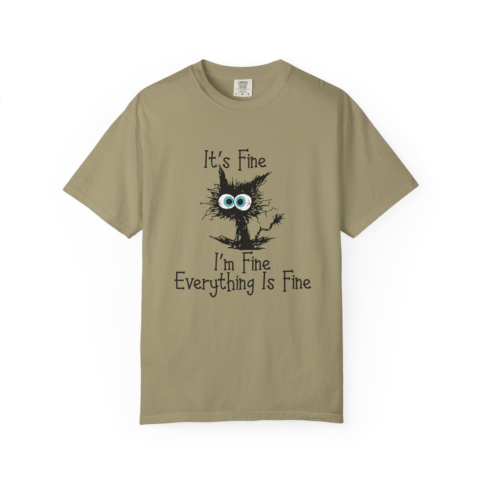 Funny Scared Cat T-Shirt I'm Fine Everything Is Fine Coffee Cup Graphic Unisex Garment-Dyed Tee 11oz & 15oz Gift - Toddcraft