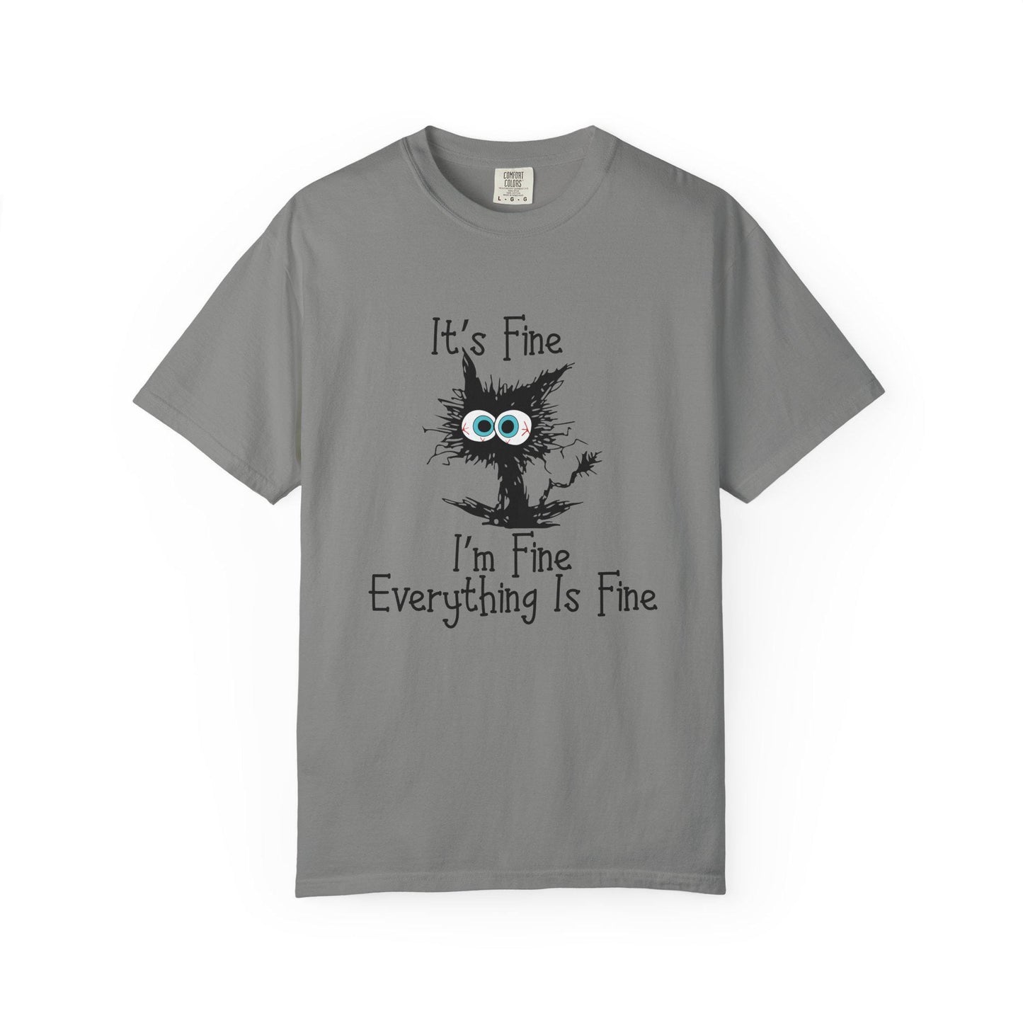 Funny Scared Cat T-Shirt I'm Fine Everything Is Fine Coffee Cup Graphic Unisex Garment-Dyed Tee 11oz & 15oz Gift - Toddcraft