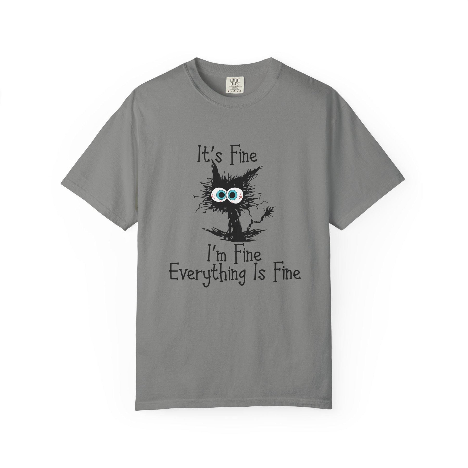 Funny Scared Cat T-Shirt I'm Fine Everything Is Fine Coffee Cup Graphic Unisex Garment-Dyed Tee 11oz & 15oz Gift - Toddcraft
