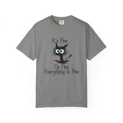 Funny Scared Cat T-Shirt I'm Fine Everything Is Fine Coffee Cup Graphic Unisex Garment-Dyed Tee 11oz & 15oz Gift - Toddcraft