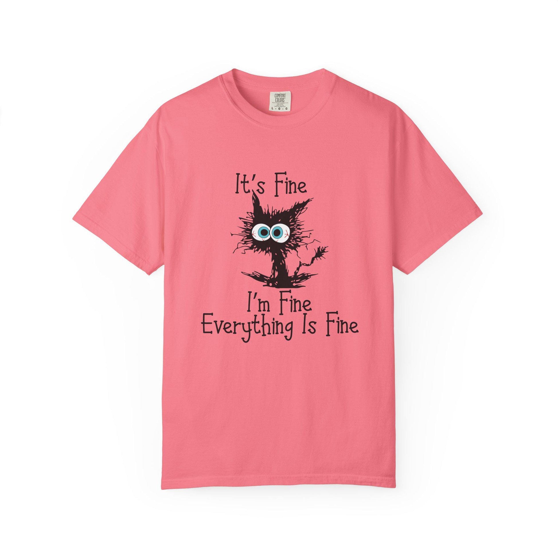 Funny Scared Cat T-Shirt I'm Fine Everything Is Fine Coffee Cup Graphic Unisex Garment-Dyed Tee 11oz & 15oz Gift - Toddcraft