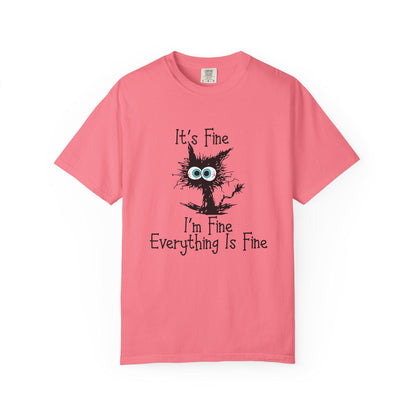 Funny Scared Cat T-Shirt I'm Fine Everything Is Fine Coffee Cup Graphic Unisex Garment-Dyed Tee 11oz & 15oz Gift - Toddcraft