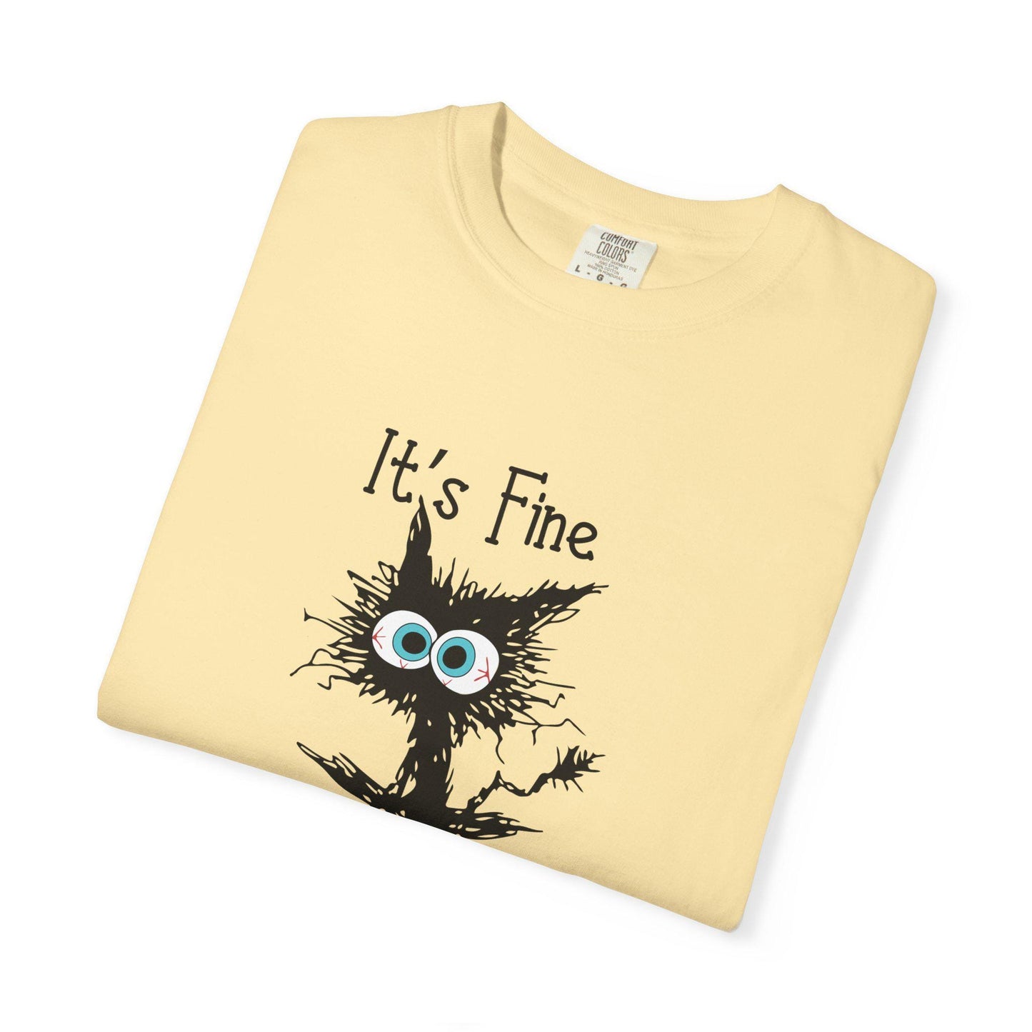 Funny Scared Cat T-Shirt I'm Fine Everything Is Fine Coffee Cup Graphic Unisex Garment-Dyed Tee 11oz & 15oz Gift - Toddcraft