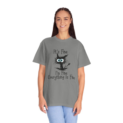 Funny Scared Cat T-Shirt I'm Fine Everything Is Fine Coffee Cup Graphic Unisex Garment-Dyed Tee 11oz & 15oz Gift - Toddcraft