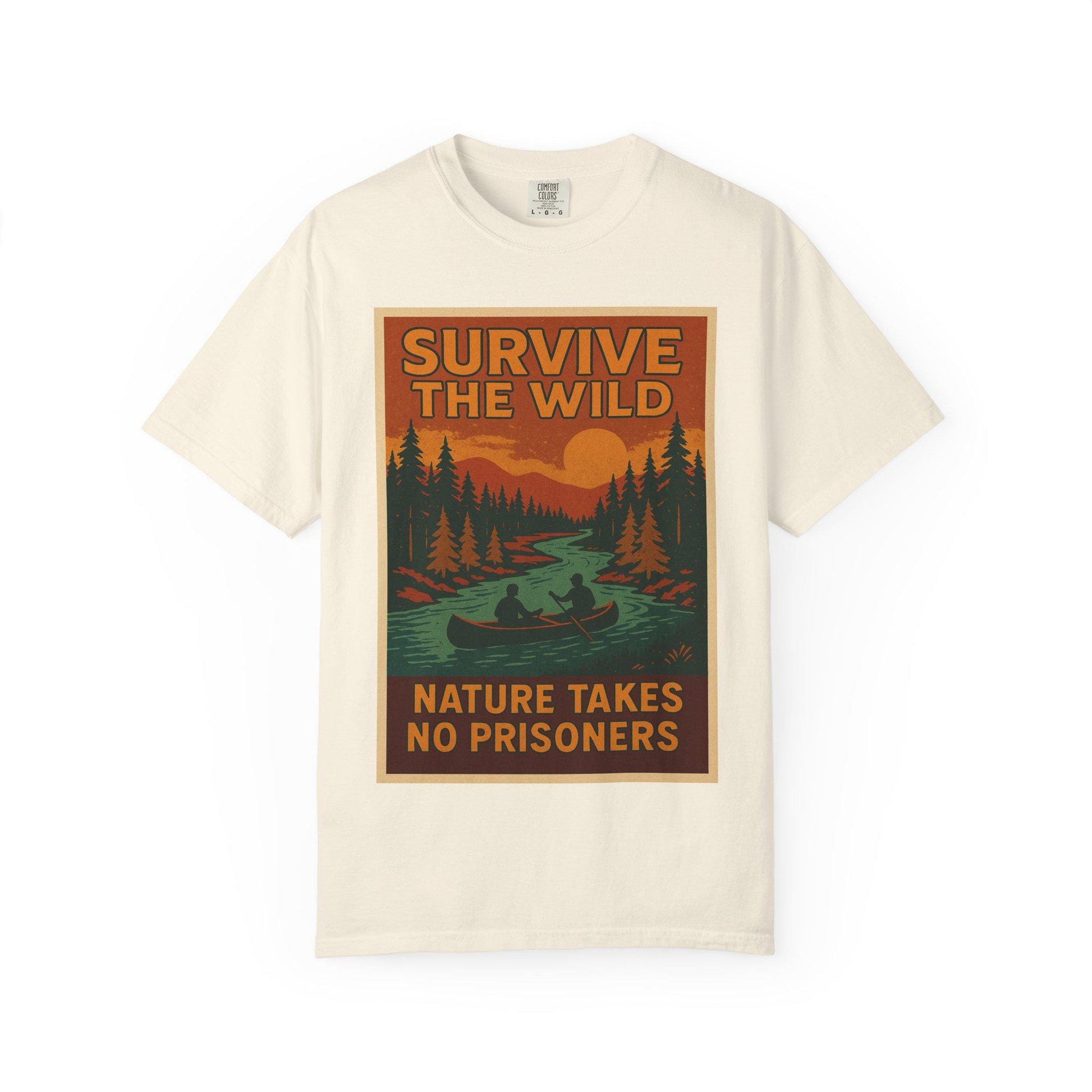 Survive the Wild Nature Graphic Tee  Outdoor Lovers Canoeing Shirt, Unisex Garment-Dyed T-Shirt for Adventure & Wilderness Fans - Toddcraft