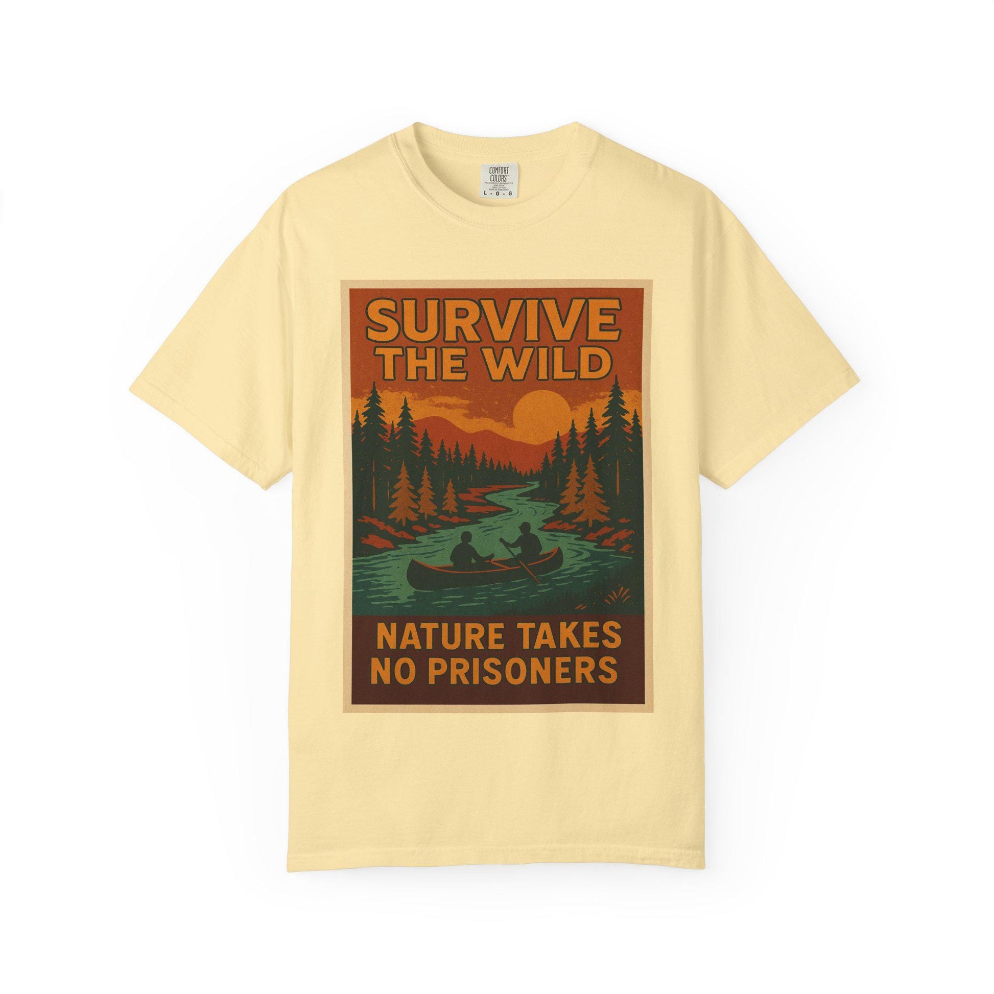 Survive the Wild Nature Graphic Tee  Outdoor Lovers Canoeing Shirt, Unisex Garment-Dyed T-Shirt for Adventure & Wilderness Fans - Toddcraft