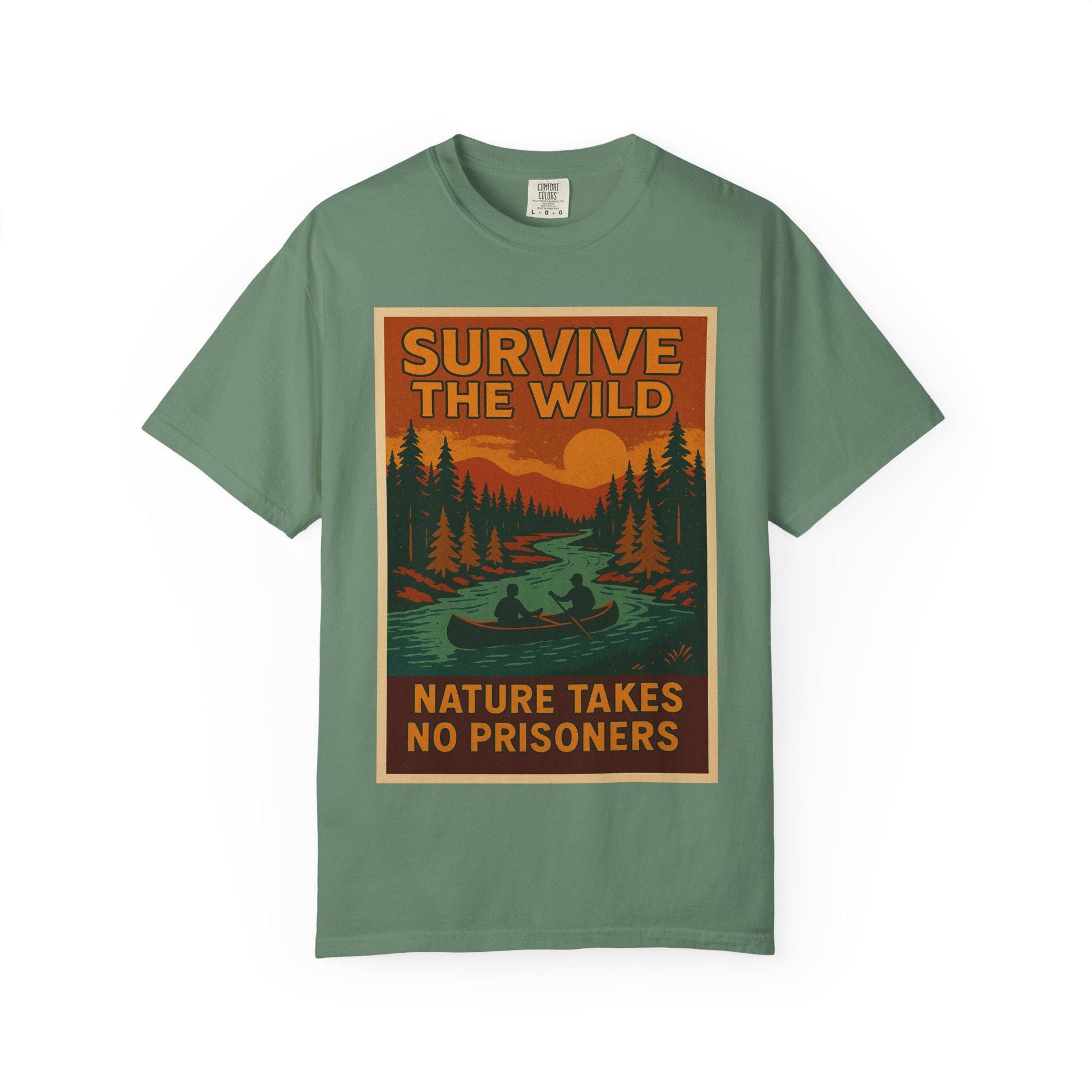 Survive the Wild Nature Graphic Tee  Outdoor Lovers Canoeing Shirt, Unisex Garment-Dyed T-Shirt for Adventure & Wilderness Fans - Toddcraft