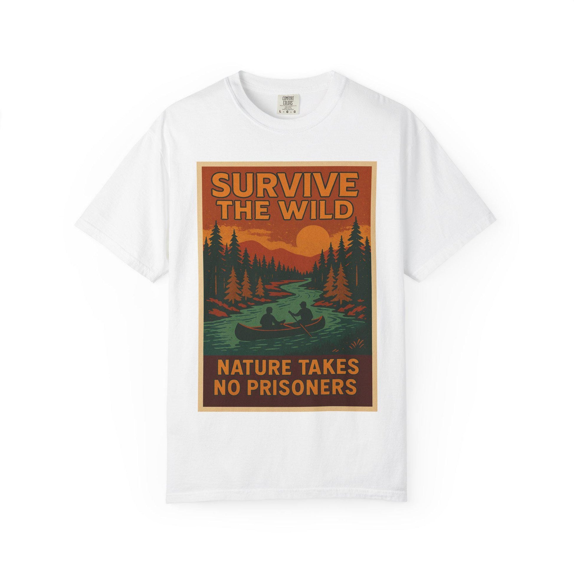 Survive the Wild Nature Graphic Tee  Outdoor Lovers Canoeing Shirt, Unisex Garment-Dyed T-Shirt for Adventure & Wilderness Fans - Toddcraft