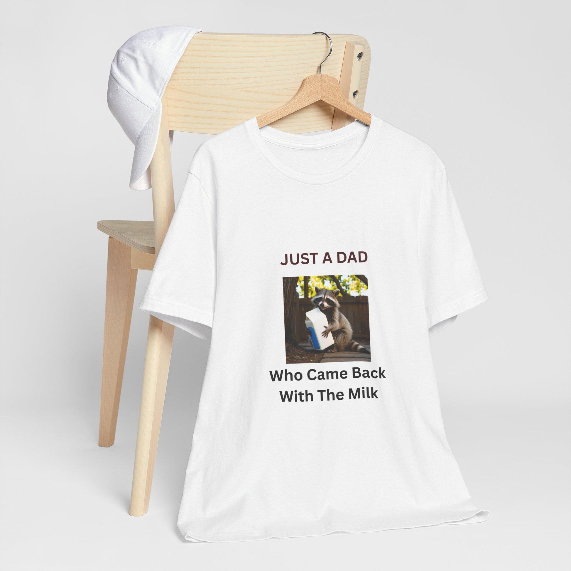 Just a Dad Who Came Back With the Milk T-Shirt  Funny Fathers Day Gift Raccoon Holding Milk Carton Unisex Tee from Stepson - Toddcraft