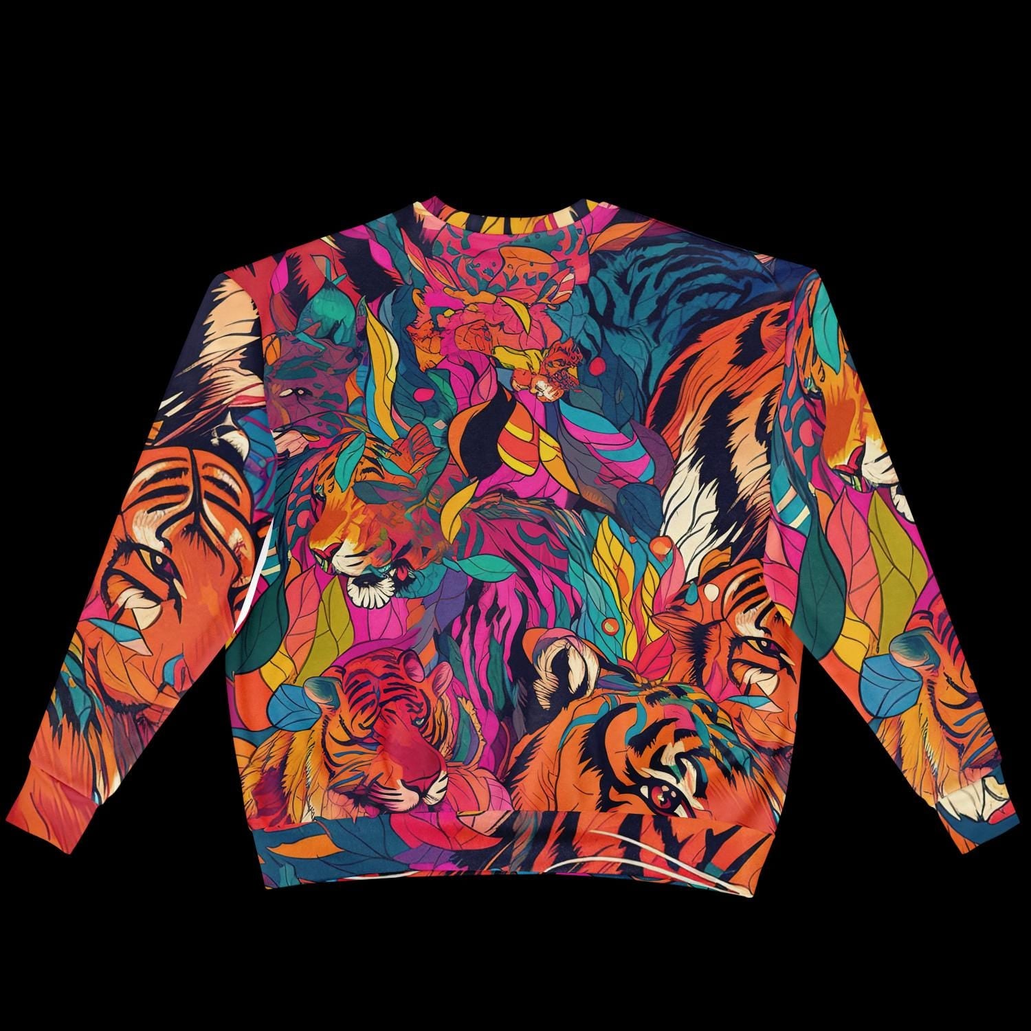 Bengal Tiger Oversized Sweatshirt  Heavyweight AOP Subliminal Tiger Graphic Hoodie, Cozy Unisex Pullover - Toddcraft