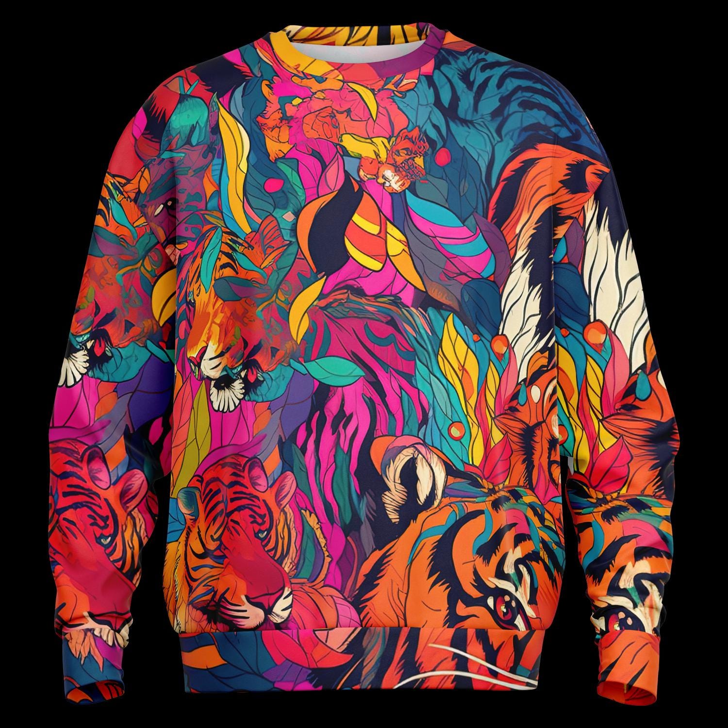 Bengal Tiger Oversized Sweatshirt  Heavyweight AOP Subliminal Tiger Graphic Hoodie, Cozy Unisex Pullover - Toddcraft