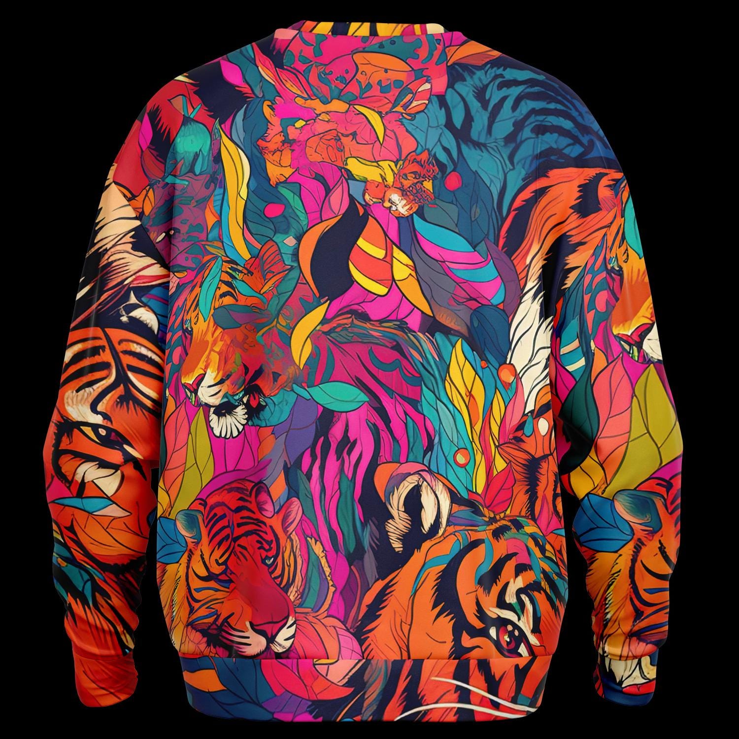 Bengal Tiger Oversized Sweatshirt  Heavyweight AOP Subliminal Tiger Graphic Hoodie, Cozy Unisex Pullover - Toddcraft