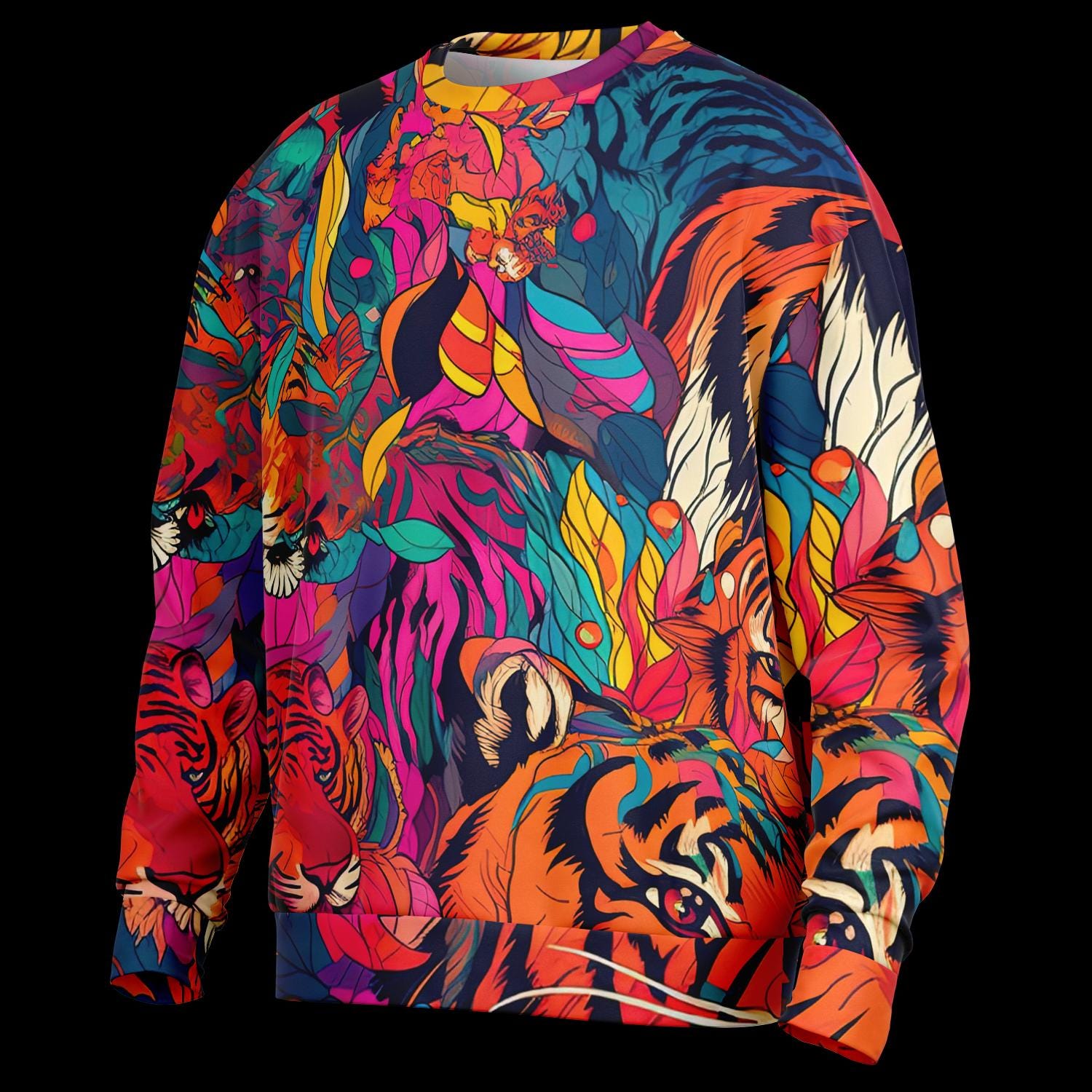 Bengal Tiger Oversized Sweatshirt  Heavyweight AOP Subliminal Tiger Graphic Hoodie, Cozy Unisex Pullover - Toddcraft