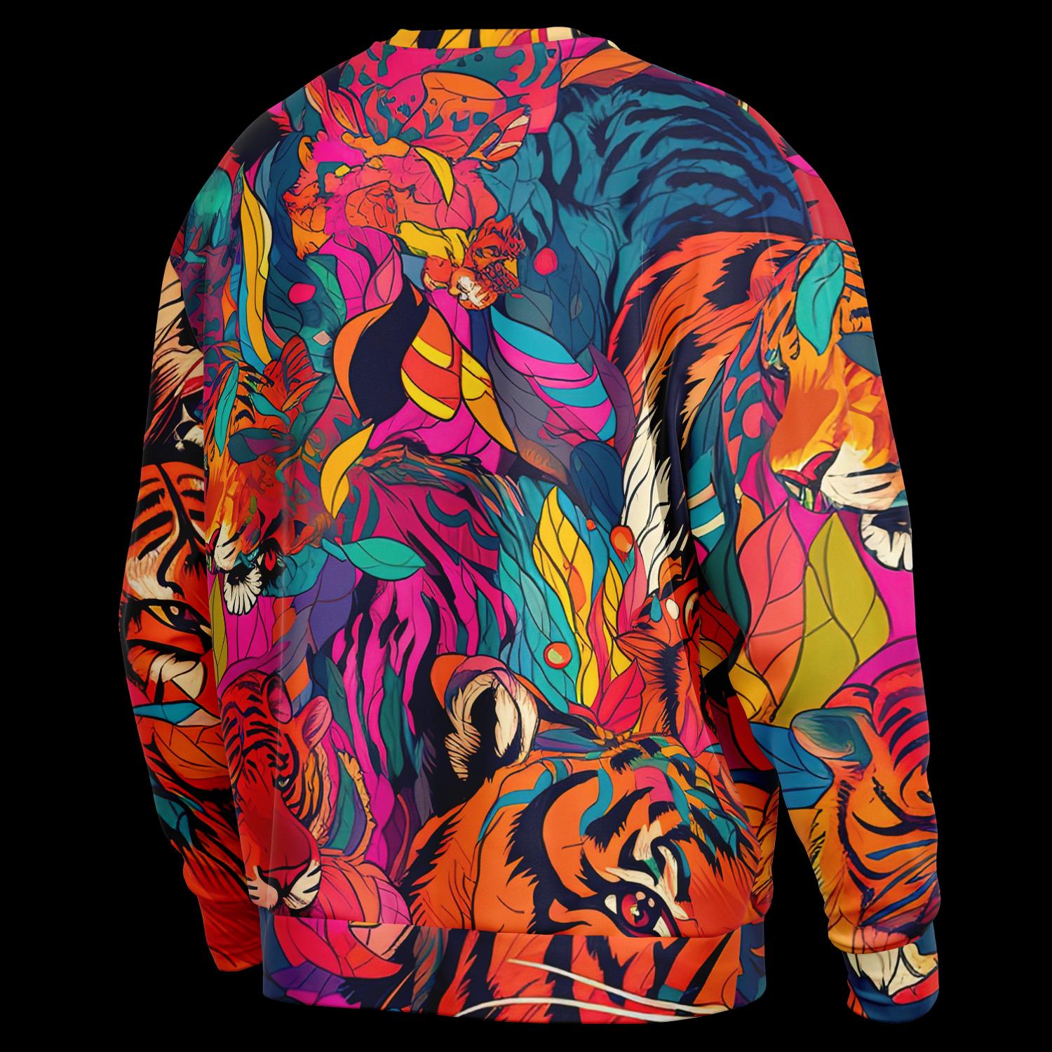 Bengal Tiger Oversized Sweatshirt  Heavyweight AOP Subliminal Tiger Graphic Hoodie, Cozy Unisex Pullover - Toddcraft