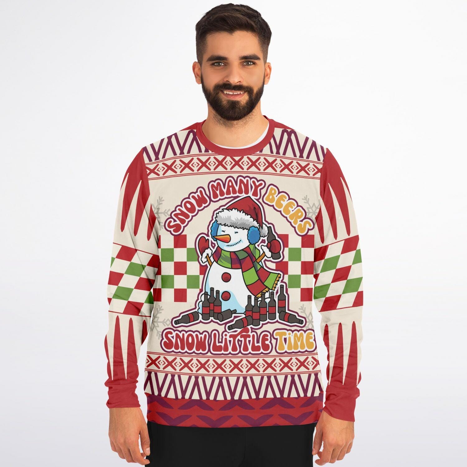 Funny Christmas Beer Sweatshirt  Snowman Many Beers Snow Little Time Shirt  Holiday Drinking Sweater  Winter Party Gift for Beer Lovers - Toddcraft