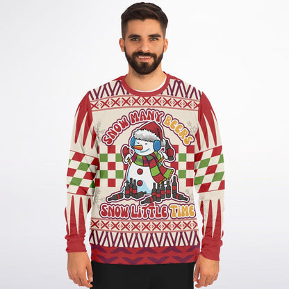 Funny Christmas Beer Sweatshirt  Snowman Many Beers Snow Little Time Shirt  Holiday Drinking Sweater  Winter Party Gift for Beer Lovers - Toddcraft