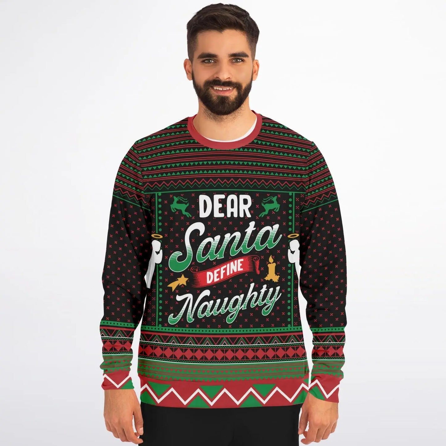 Naughty Dear Santa Sweatshirt Funny Colorful Christmas Gift for Family Holiday Subliminal Design Cozy Xmas Top - Toddcraft