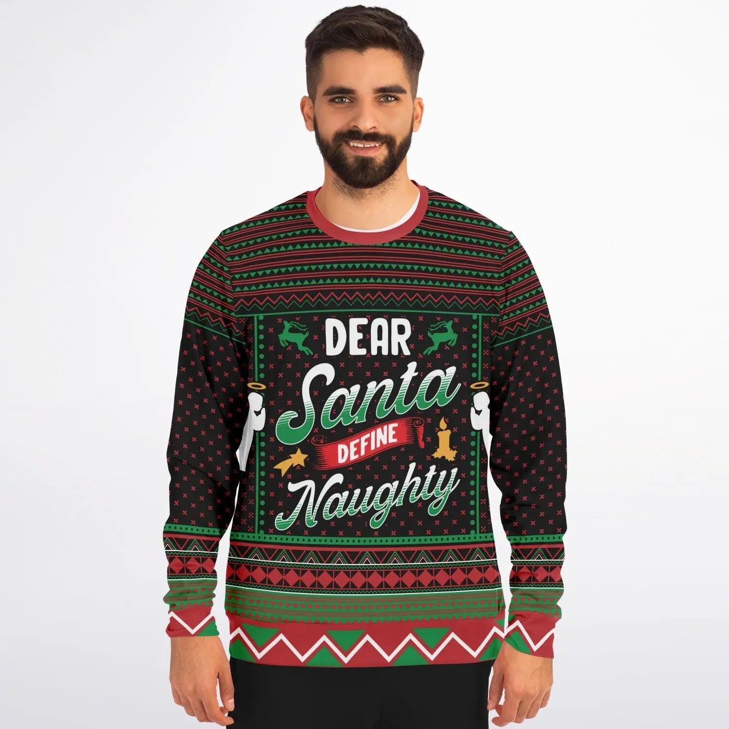 Naughty Dear Santa Sweatshirt Funny Colorful Christmas Gift for Family Holiday Subliminal Design Cozy Xmas Top - Toddcraft