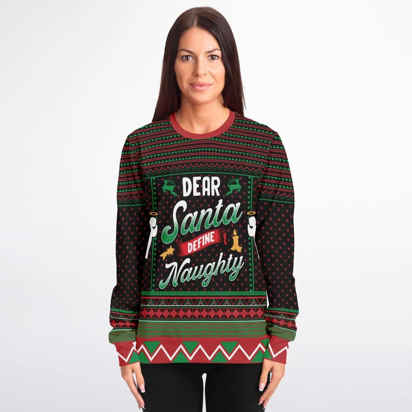 Naughty Dear Santa Sweatshirt Funny Colorful Christmas Gift for Family Holiday Subliminal Design Cozy Xmas Top - Toddcraft