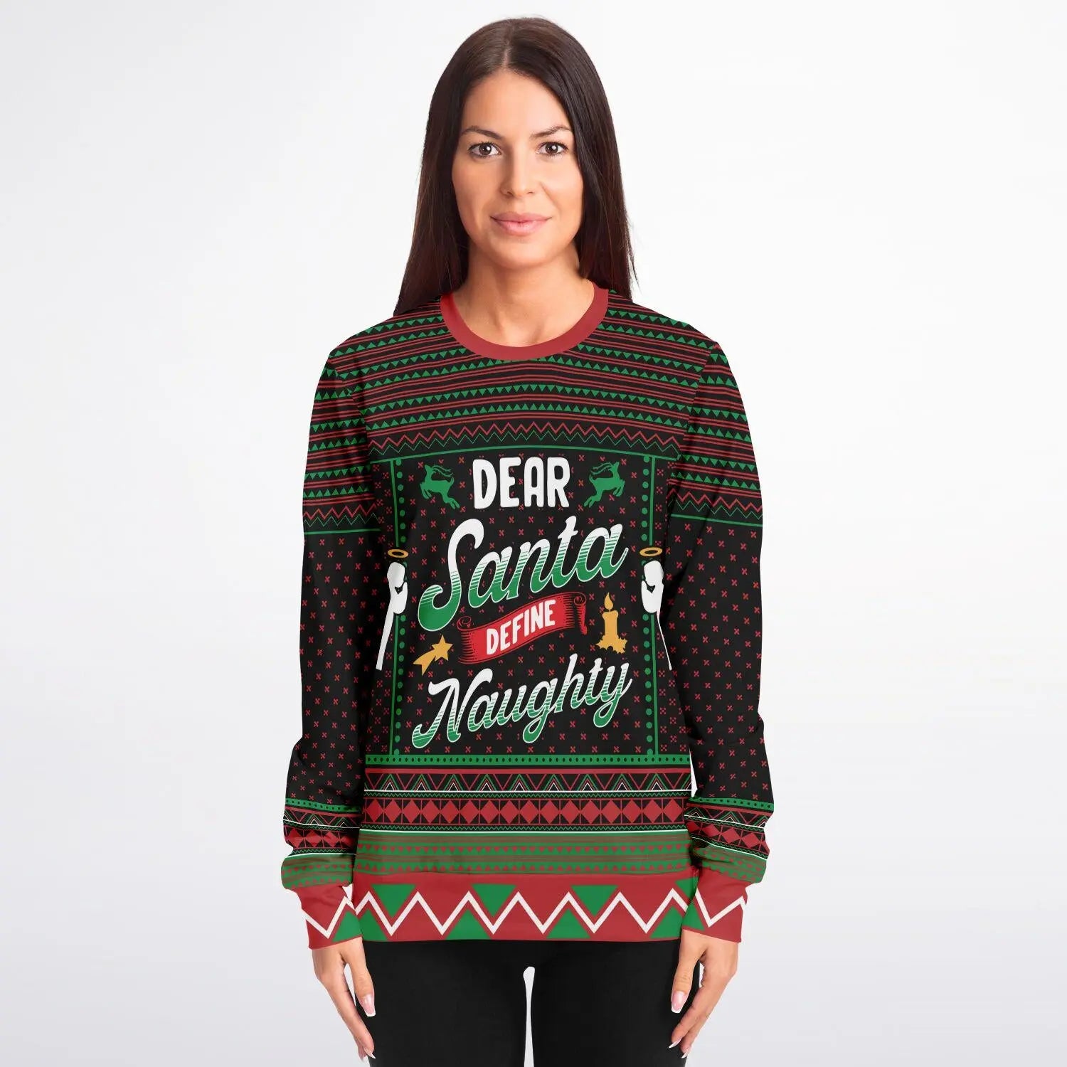 Naughty Dear Santa Sweatshirt Funny Colorful Christmas Gift for Family Holiday Subliminal Design Cozy Xmas Top - Toddcraft