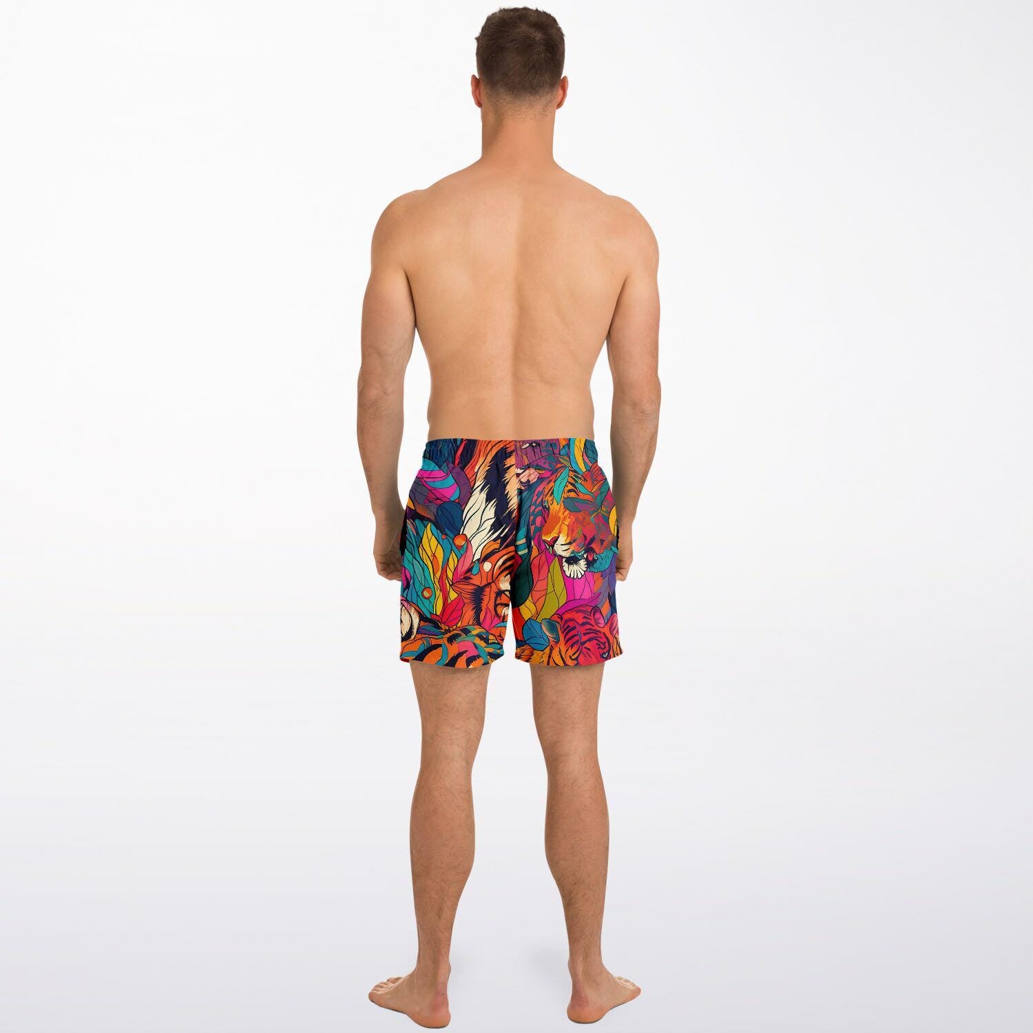 Tiger Print Swim Trunks Men Bright Colored All-Over Print Beach Shorts Quick Dry Summer Swimwear - Toddcraft