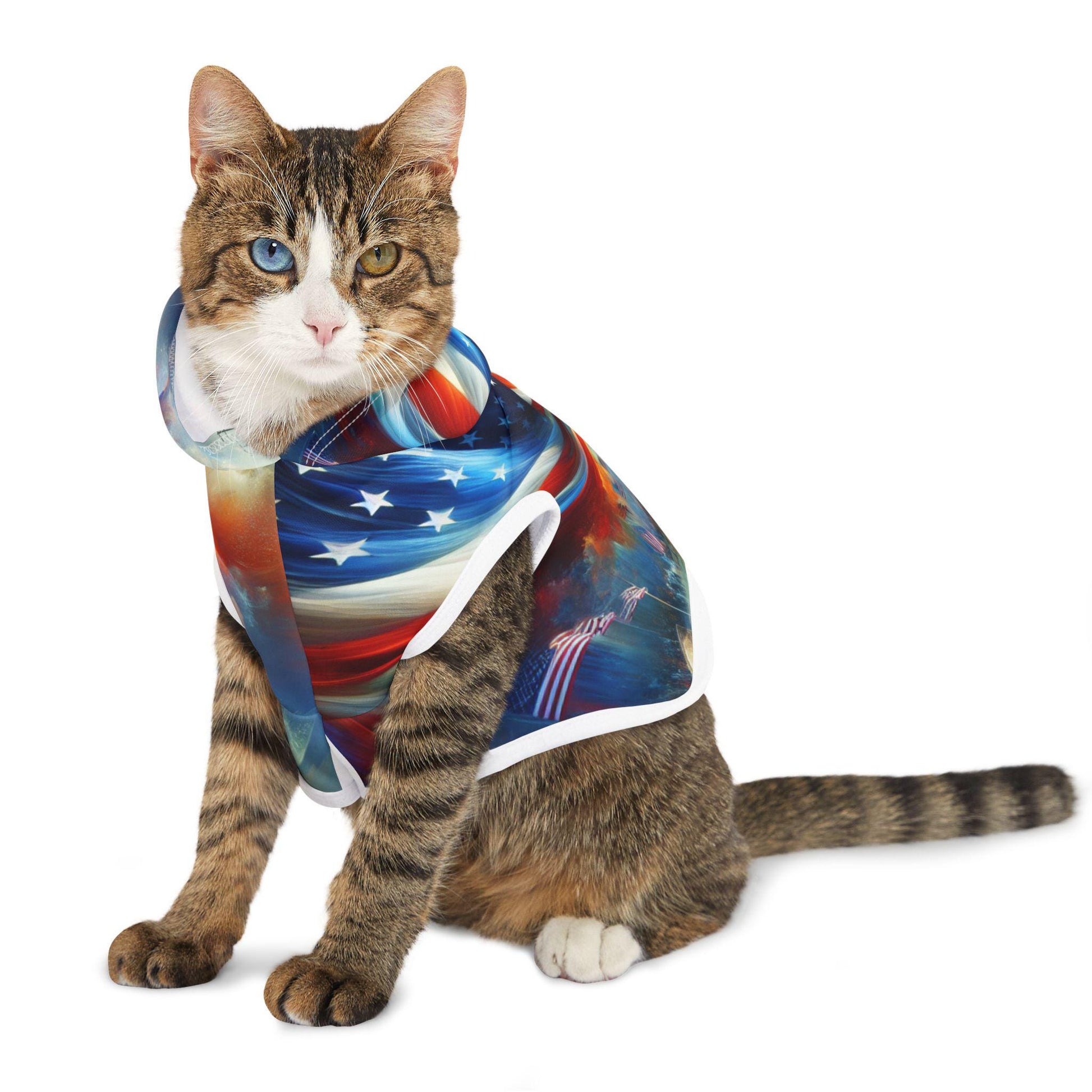 Pet Hoodie Red White & Blue American Flag Independence Day Shirt for Proud Pets Unique Design - Toddcraft