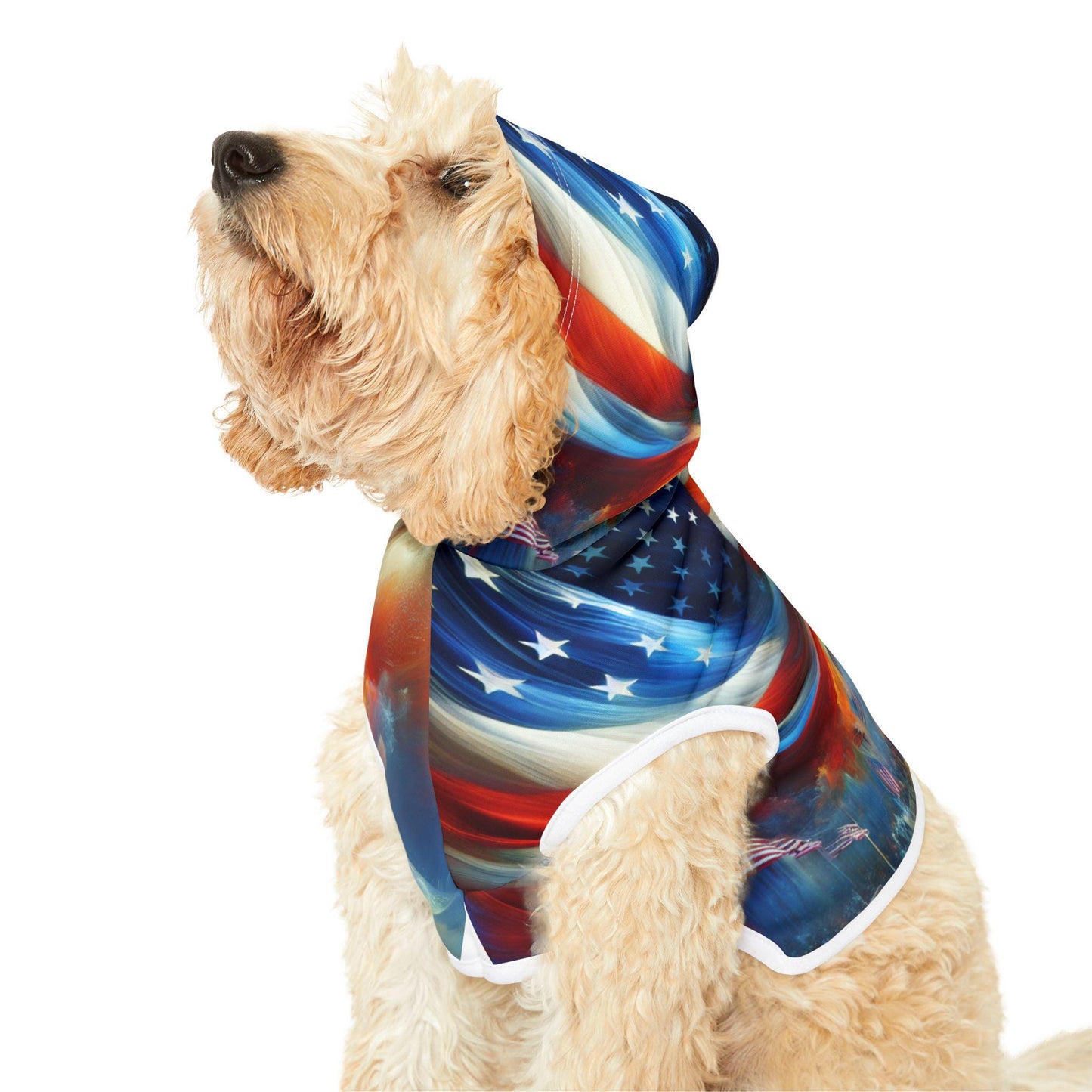 Pet Hoodie Red White & Blue American Flag Independence Day Shirt for Proud Pets Unique Design - Toddcraft