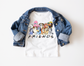 Friends Bluey Kids Tee Shirt with character print and denim jacket.