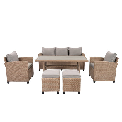 6-Piece Outdoor Rattan Wicker Set Patio Garden Backyard Sofa, Chair,
