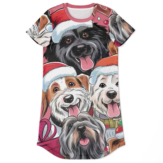 Christmas Dogs AOP T-Shirt Dress – Festive All-Over Print Holiday Style