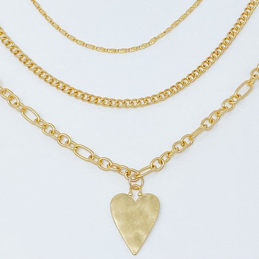 Heart Charm Layered Chain Necklace Set Of 3 - Toddcraft