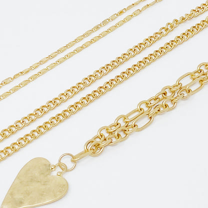 Heart Charm Layered Chain Necklace Set Of 3 - Toddcraft