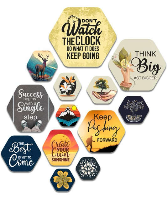 Motivational Hexagon Wall Art Set - Inspiring Quotes for Home Office