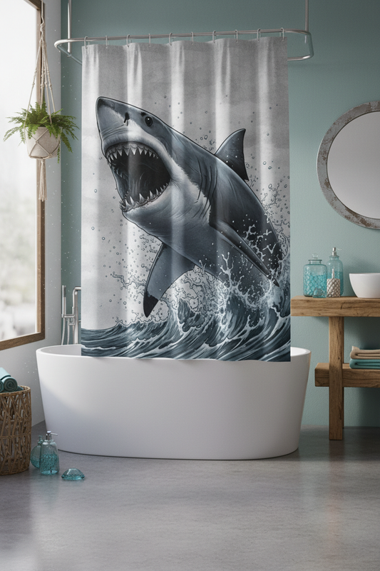 Great White Shark Shower Curtain Lifestyle