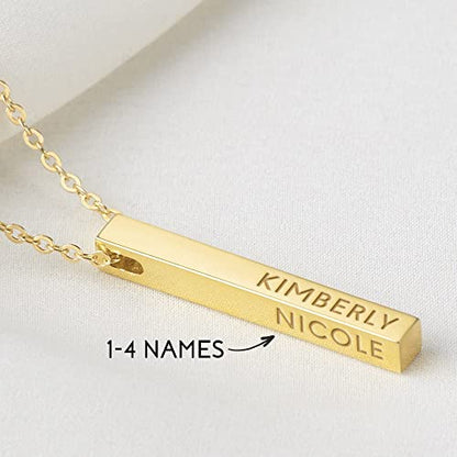 Personalized Mother Necklace, 4 Side Bar Necklace, Kids Names Necklace - Toddcraft