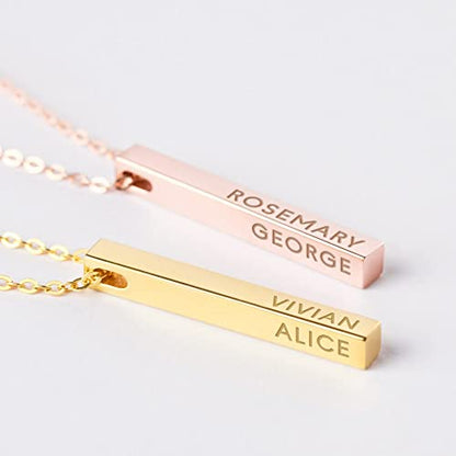Personalized Mother Necklace, 4 Side Bar Necklace, Kids Names Necklace - Toddcraft
