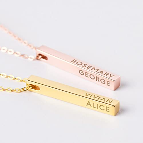 Personalized Mother Necklace, 4 Side Bar Necklace, Kids Names Necklace - Toddcraft