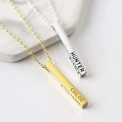 Personalized Mother Necklace, 4 Side Bar Necklace, Kids Names Necklace - Toddcraft