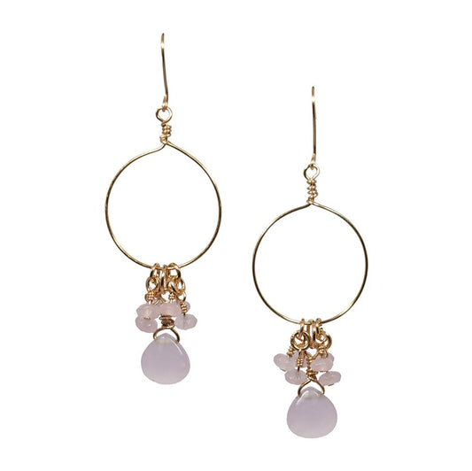 Pink Chalcedony and Jade Cluster Hoop Earrings - Toddcraft