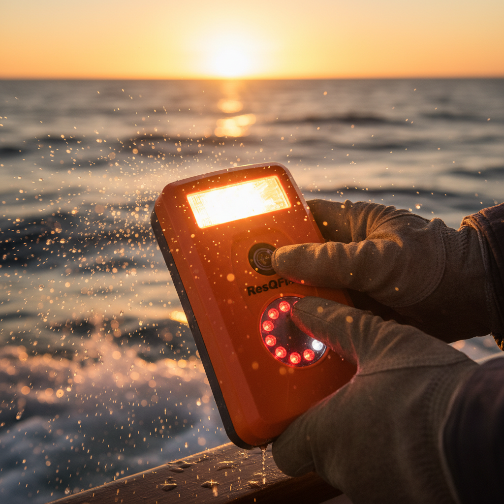 Hands activating ResQFlare on boat