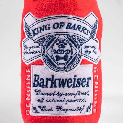 Barkweiser Can Squeaker Dog Toy, plush beer can design with squeaker, 5x4.5x2.5 inches.