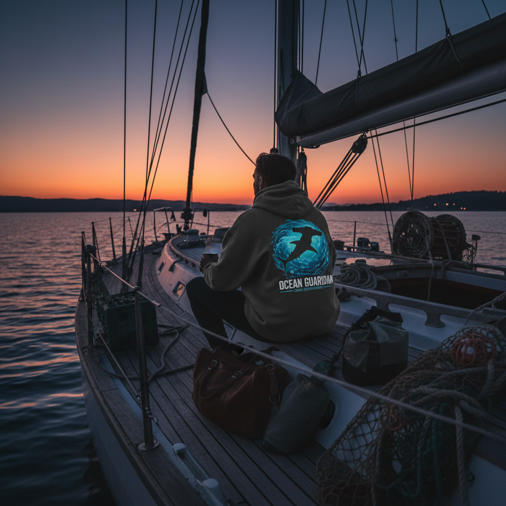 Hoodie on boat deck at dusk
