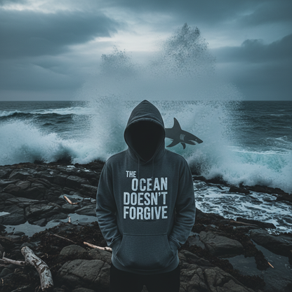 Hoodie on rocky coastline with waves