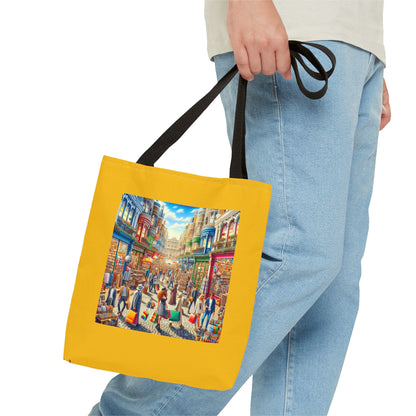Vintage-Inspired Yellow Canvas Tote: Trendy Art Shopping Bag for Women, Retro Digital Design - Toddcraft