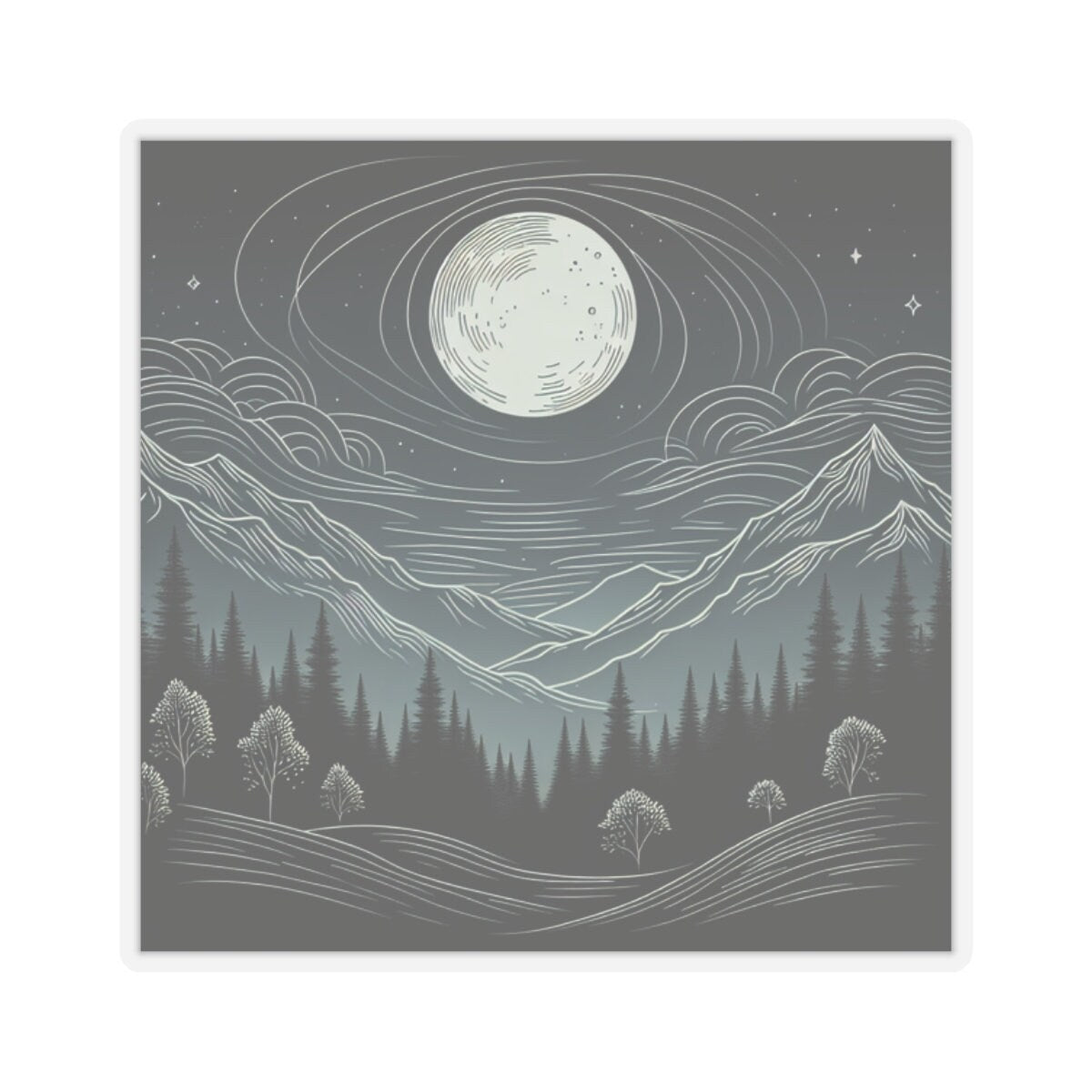 Enchanting Moon and Forest Night Scene Sticker for Water Bottles, Laptops, and Outdoor Enthusiasts - Toddcraft